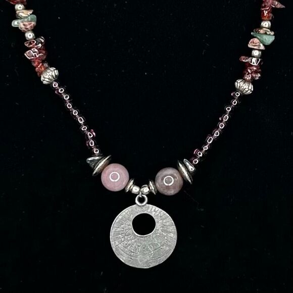 Boho Beaded Pendant Necklace Unisex 19" Multicolor Gem stones Single Strand - Picture 8 of 8